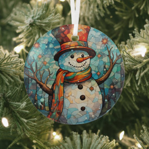 Feestelijke sneeuwman Glas in lood Ornament