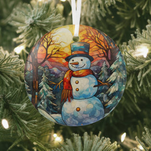 Feestelijke sneeuwman Glas in lood Ornament
