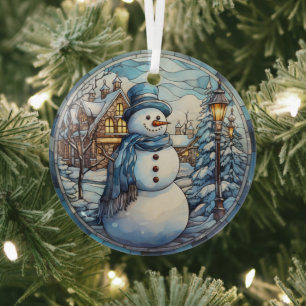 Feestelijke sneeuwman Glas in lood Ornament