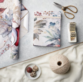 Feestelijke  Sneeuwman & Kerstbloemen Cadeaupapier