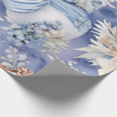 Feestelijke  Sneeuwman & Kerstbloemen Cadeaupapier (Hoek)