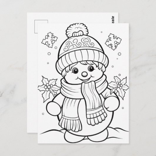 Feestelijke sneeuwman kinder kleurstof briefkaart (Voorkant / Achterkant)