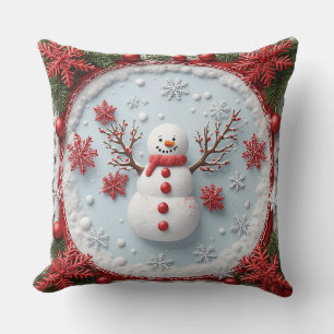 Feestelijke Sneeuwman Ontwerp met Kerstversiering Kussen