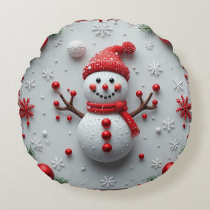 Feestelijke Sneeuwman Ontwerp met Kerstversiering Rond Kussen