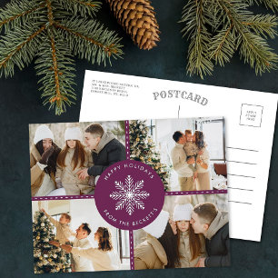 Feestelijke Sneeuwvlok Kerstmis 4 Foto Echt Folie Feestdagen Briefkaart