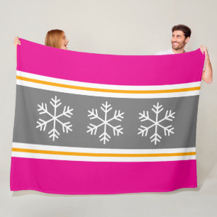 Feestelijke Sneeuwvlokken Roze Grijs Geel Wit Stre Fleece Deken