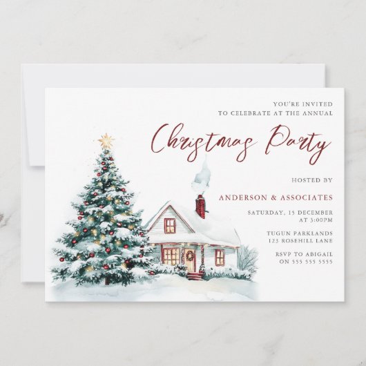 Feestelijke Snowy Christmas House & Tree kerstfees Kaart (Voorkant)