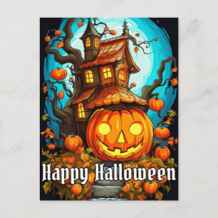 Feestelijke spookboomhut   Happy Halloween Briefkaart