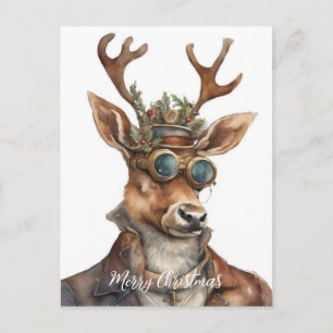 Feestelijke Steampunk Kerstrendieren Briefkaart