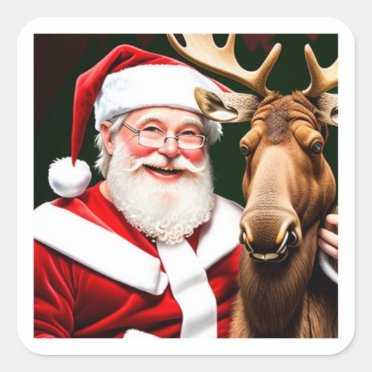Feestelijke Stickers: Kerstman en Moose Magic Vierkante Sticker (Voorkant)