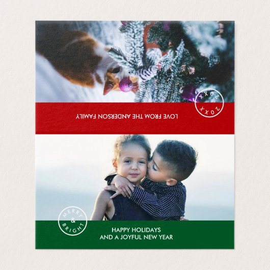 Feestelijke stijlvolle zeehond rood groen vakantie kaart (Buitenkant ongevouwen)