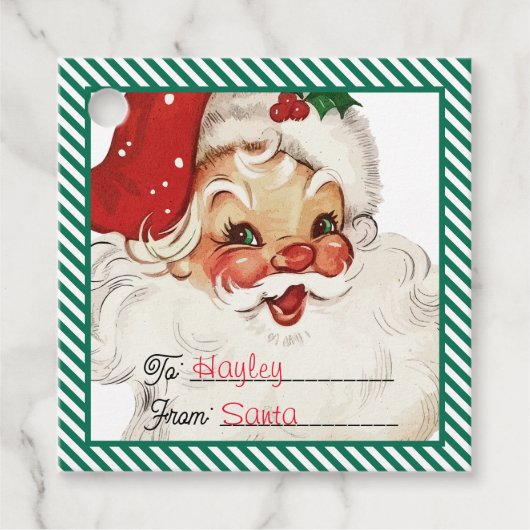 Feestelijke streep groen van Santa Gift Bedankjes Labels (Voorkant)