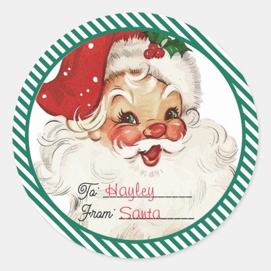 Feestelijke streep groen van Santa Gift Ronde Sticker (Voorkant)
