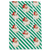 Feestelijke Streep Groene Retro Kerstmis Medium Cadeauzakje (Voorkant)