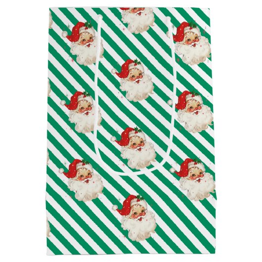 Feestelijke Streep Groene Retro Kerstmis Medium Cadeauzakje (Achterkant)