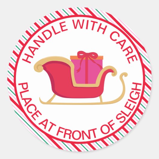 Feestelijke streep slee hand met zorg ronde sticker (Voorkant)