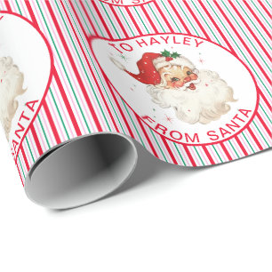 Feestelijke Stripe Aangepaste naam van Santa Gift Cadeaupapier