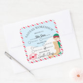 Feestelijke Stripe Santa's Workshop Gift Vierkante Sticker (Envelop)
