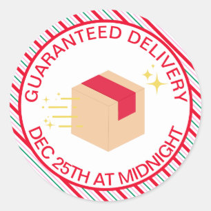 Feestelijke Stripe Speciale Levering Santa's Works Ronde Sticker