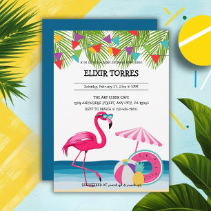 Feestelijke Summer Beach Pink Flamingo Baby shower Kaart
