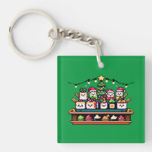 Feestelijke Sushi Kerstboom - Schattigee Pixel Art Sleutelhanger