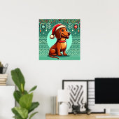 Feestelijke teckel met kerstmuts poster (Thuiskantoor)