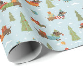 Feestelijke teckels in het sneeuwpatroon cadeaupapier (Rol Hoek)