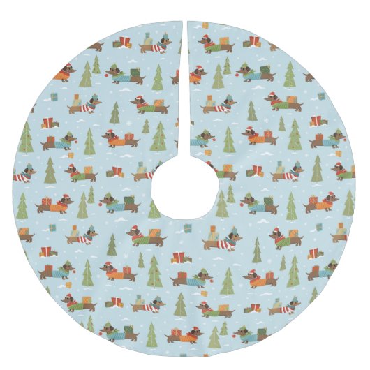 Feestelijke teckels in het sneeuwpatroon kerstboom rok (Voorkant)