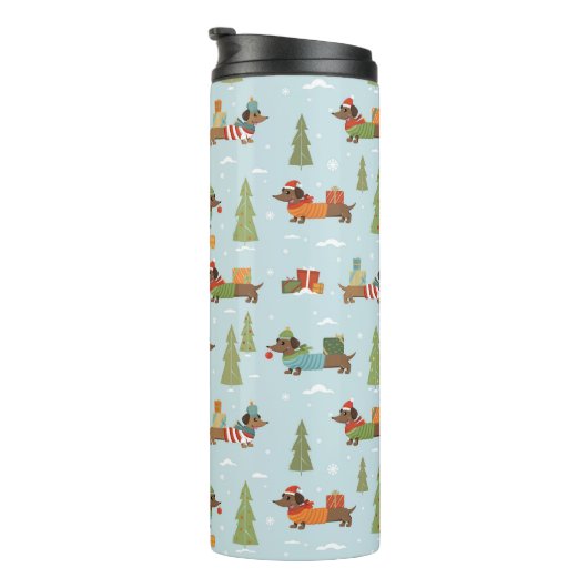 Feestelijke teckels in het sneeuwpatroon thermosbeker (Geroteerd rechts)