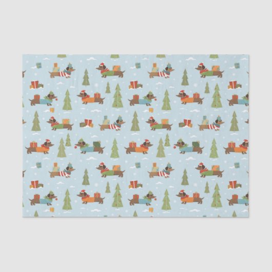 Feestelijke teckels in het sneeuwpatroon tissuepapier (Voorkant)