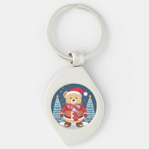 Feestelijke teddybeer met kerstmuts sleutelhanger