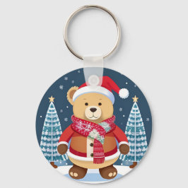 Feestelijke teddybeer met kerstmuts sleutelhanger