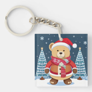 Feestelijke teddybeer met kerstmuts sleutelhanger