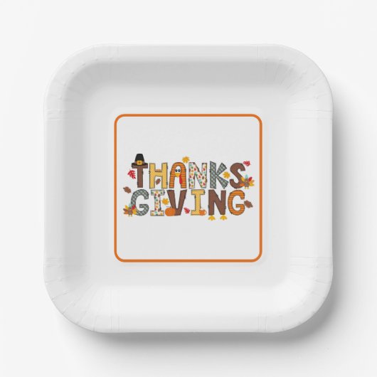 Feestelijke Thanksgiving Elements Papier Servet Papieren Bordje (Voorkant)
