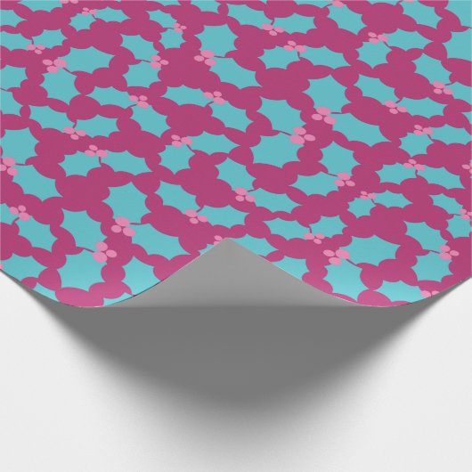 Feestelijke Turquoise & Roze Mistletoe Kerstcadeau Cadeaupapier (Hoek)