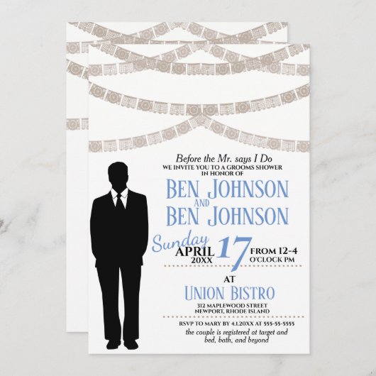 Feestelijke Uitnodiging Bruiloft Bruidegom (Voorkant / Achterkant)