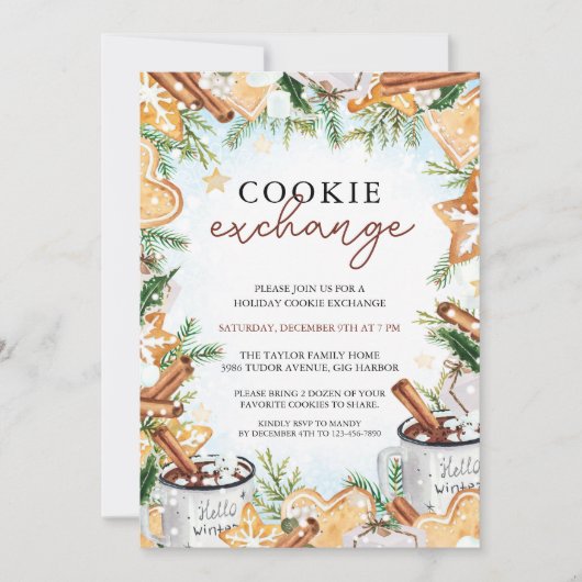 Feestelijke uitnodiging voor Cookie Exchange (Voorkant)