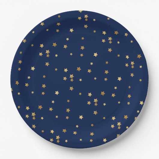 Feestelijke vakantie Blauw & Glittery Gold Stars Papieren Bordje (Voorkant)