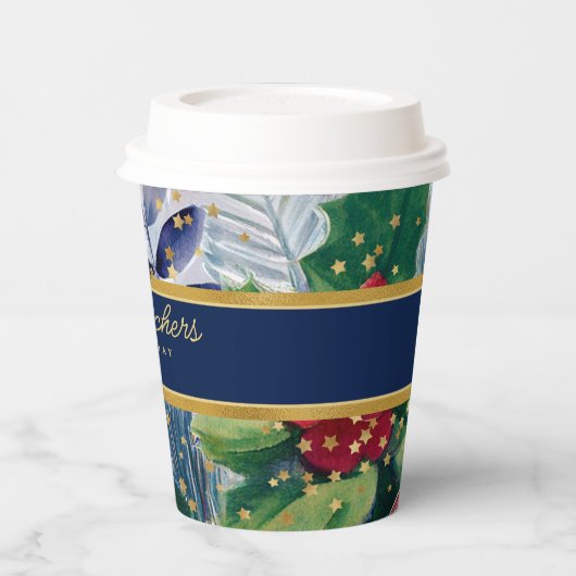 Feestelijke vakantie Botanisch Blauw & Goud Sparkl Papieren Bekers (Links)