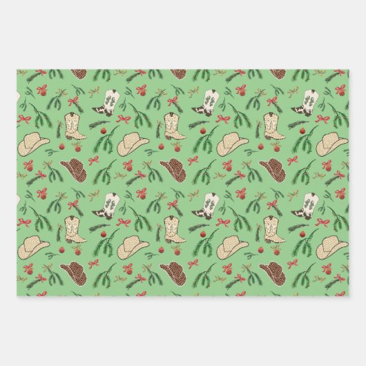 Feestelijke vakantie Cowboy Rodeo Patroon Sage Inpakpapier Vel (Voorkant 2)