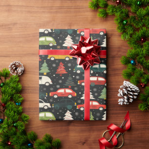 Feestelijke vakantie inpakpapier met auto's en bom