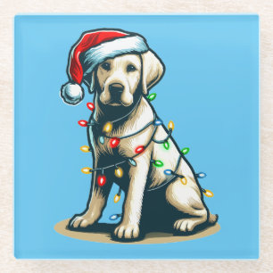 Feestelijke Vakantie Labrador Hond met Kerstverlic Glazen Onderzetter