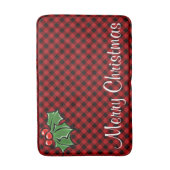 Feestelijke vakantie Red Plaid Holly bessen blader Badmat (Voorkant Verticaal)