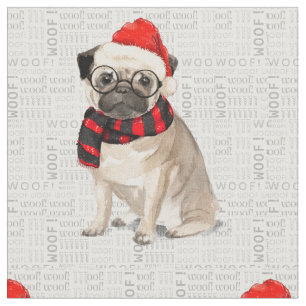 Feestelijke vakantie Schattige Pug Dog Christmas Stof