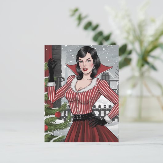 Feestelijke Vampire Lady Christmas Briefkaart (Staand voorkant)