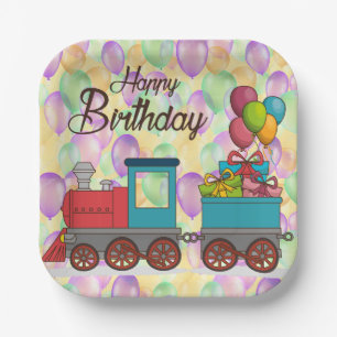 Feestelijke Verjaardag Ballon Trein Verjaardag Papieren Bordje