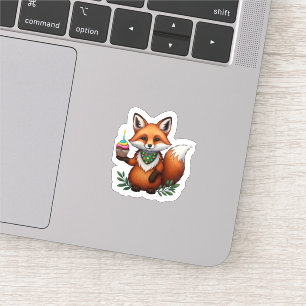 Feestelijke Verjaardag Vos met Cupcake Sticker