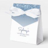 Feestelijke verjaardagsfeest blauwe glitterscript bedankdoosjes (Voorkant Zijde)