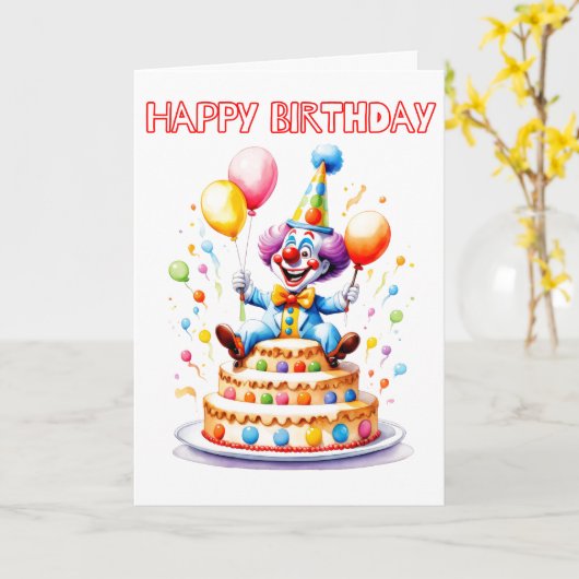 Feestelijke Verjaardagsfeest Clown Kaart (Gele Bloem)