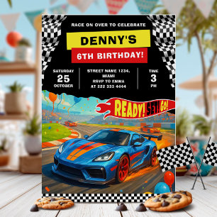 Feestelijke verjaardagsfeest met raceauto's kaart